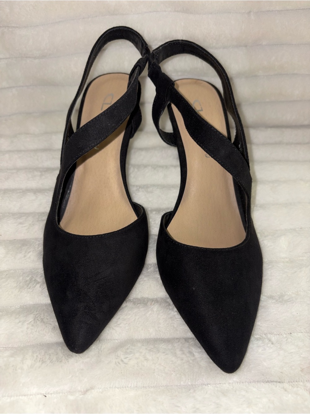 CL by Laundry Black Pointed Slingback Heels with Cross Strap size 8